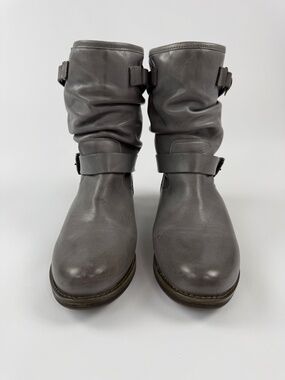 Eric Michael Gray Leather Ankle Boots Slouchy Buckle Strap Womens EU 42 US 11